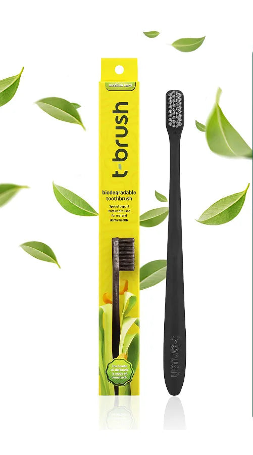 T-brush Biodegradable Toothbrush (Black)- Medium hard