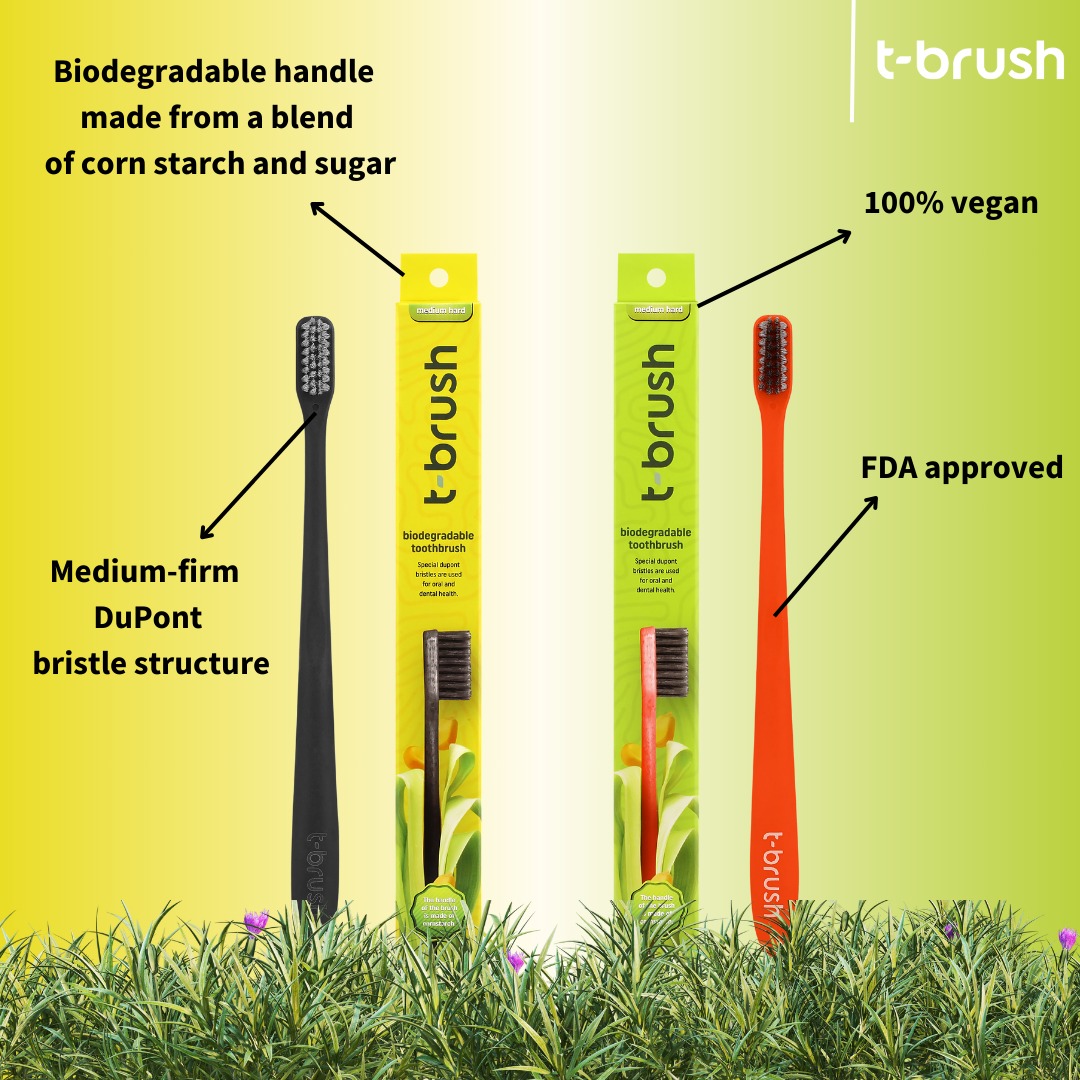 T-brush Biodegradable Toothbrush (Black)- Medium hard