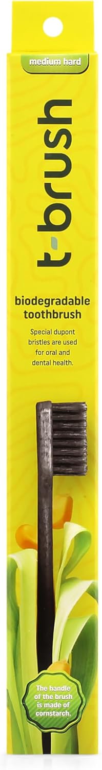 T-brush Biodegradable Toothbrush (Black)- Medium hard