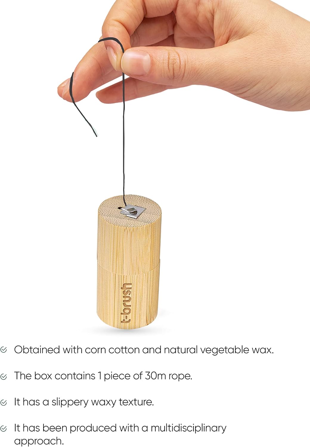 T-brush Activated Charcoal Dental Floss Bamboo Box - 30m