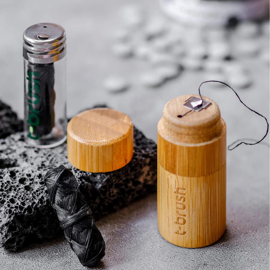 T-brush Activated Charcoal Dental floss Glass Jar - 30m