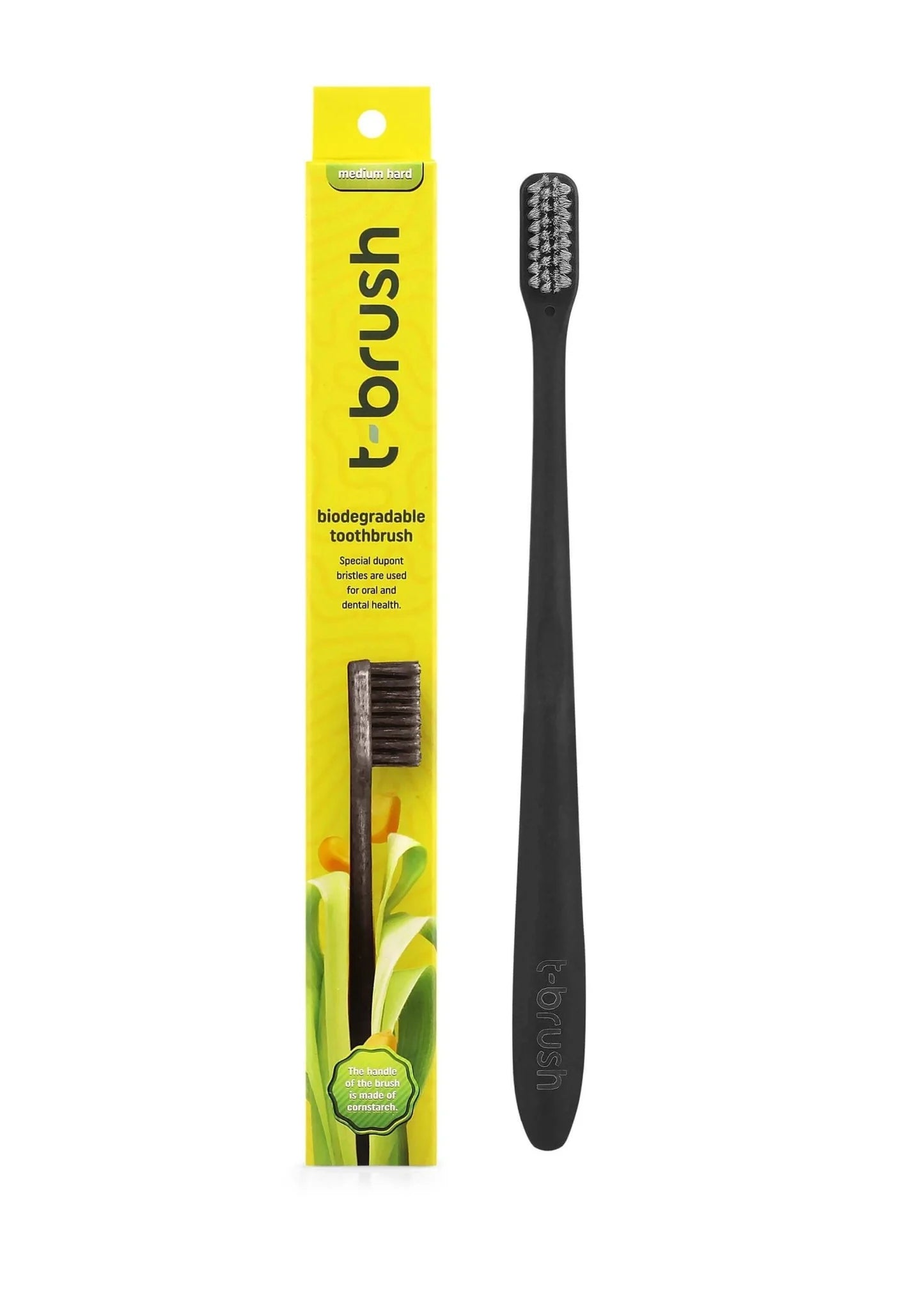 T-brush Biodegradable Toothbrush (Black)- Medium hard
