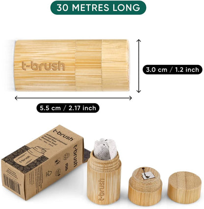 T-brush Activated Charcoal Dental Floss Bamboo Box - 30m